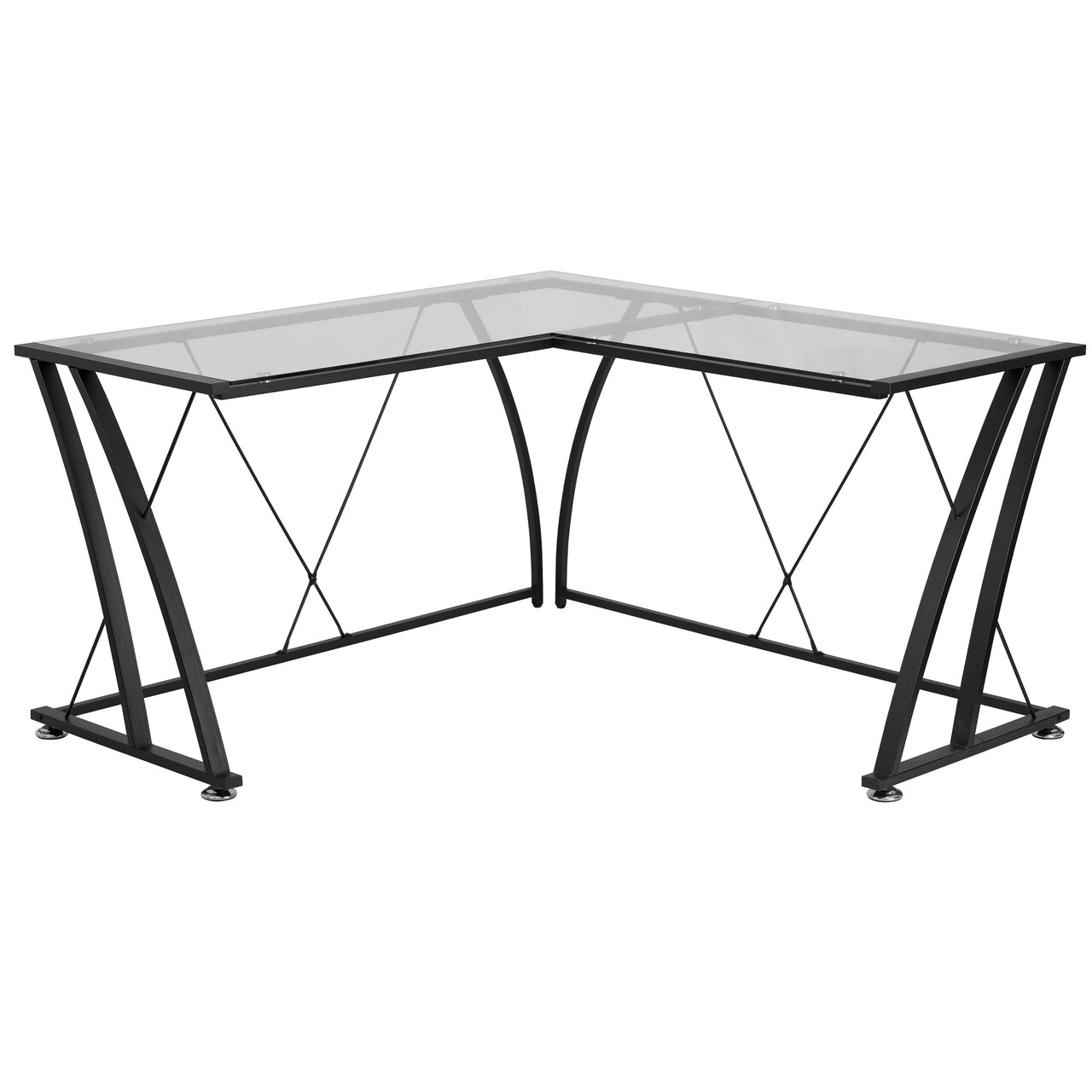 Flash Furniture 79&#x22; Clear and Black Contemporary Glass L-Shape Computer Desk